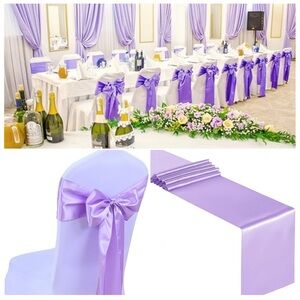 Pack of 25 Chair Sashes Lavender Polyester Satin Bow 6” x 108” NWOT
